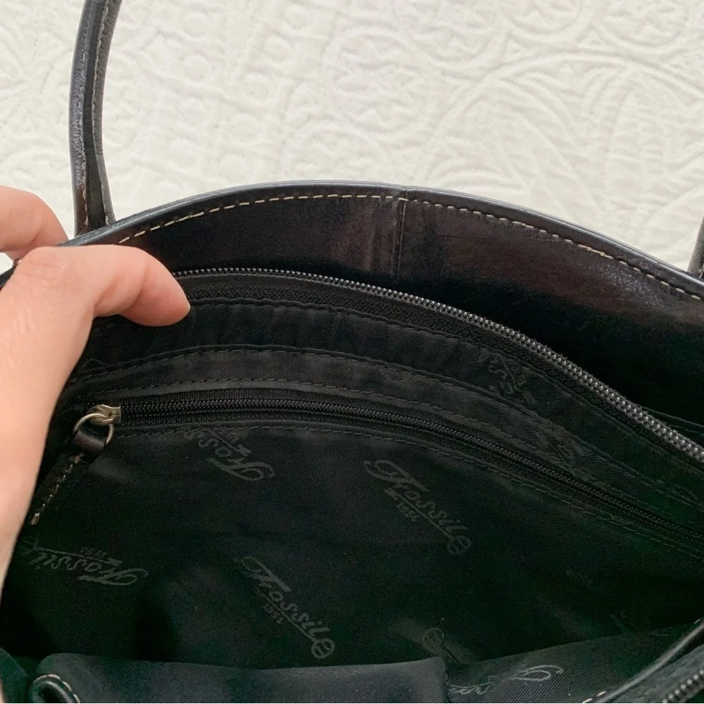 Vintage Fossil Y2K Sedona Leather Satchel Bag Handbag‎ Crossbody, Black